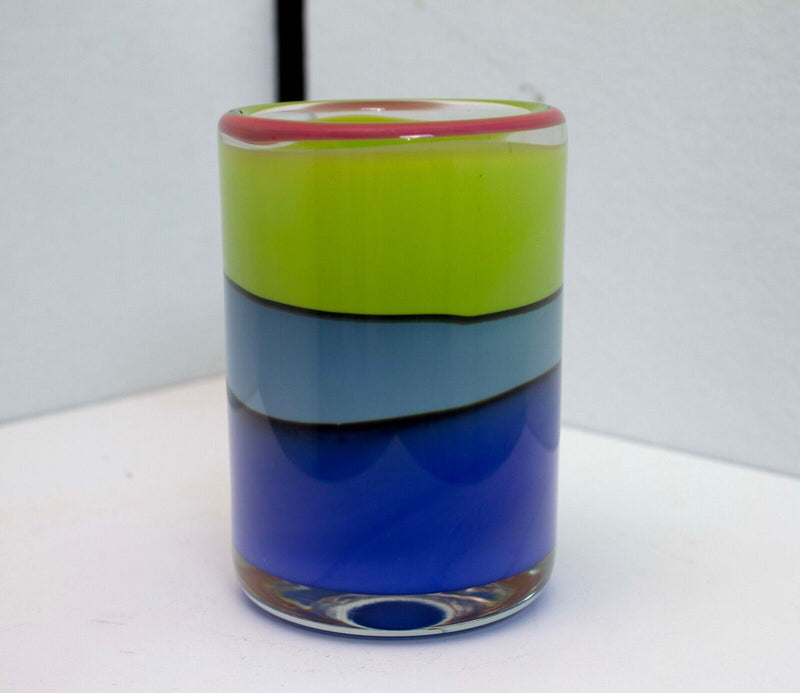 William Bernstein Signed Modern Lime Green and Blue Striped Art Studio Glass