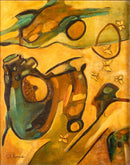 Mid Century Modern Cubist Surreal Abstract Oil Painting on Canvas Signed