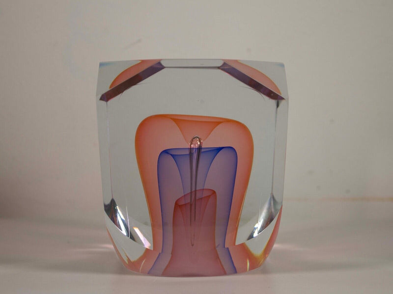 Ed Nesteruk Signed Contemporary Pink & Purple Cut Paneled Glass Sculpture 10-82