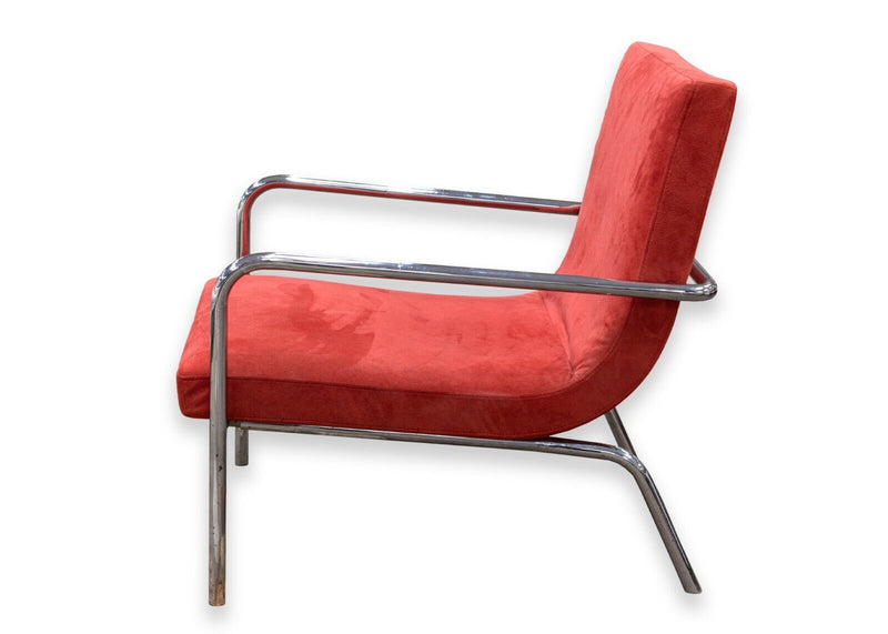 Ligne Roset Dessau Contemporary Modern Chrome and Red Suede Leather Lounge Chair
