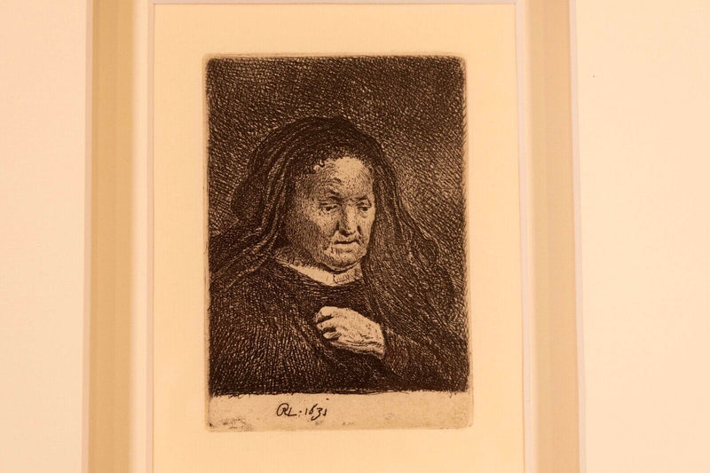 Rembrandt Van Rijn The Artist’s Mother 1631 Etching Millenium Edition Framed