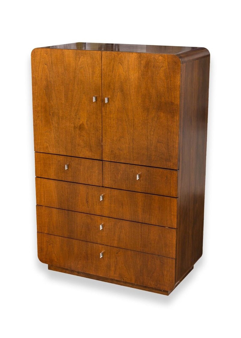 Mid Century Modern Founders Walnut and Chrome Highboy Armoire Chest Dresser