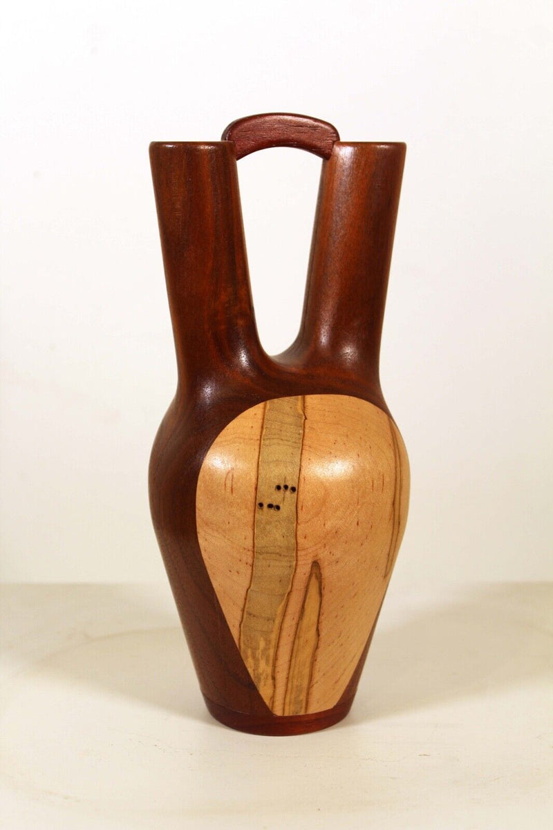 Native American Wedding Vase Maple and Walnut Double Vessel Signed by Artist