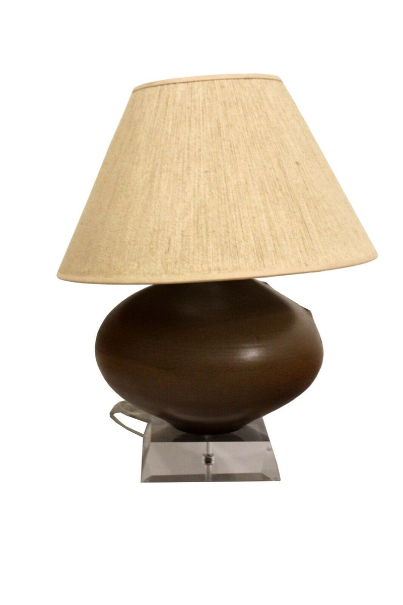 Vintage Modern Studio Ceramic Art Pottery Large Table Lamp on Lucite Base