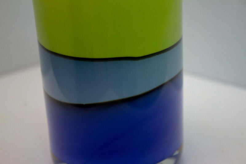 William Bernstein Signed Modern Lime Green and Blue Striped Art Studio Glass
