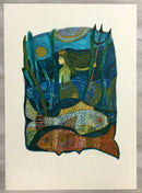 Mid Century Modern Unframed Pisces Zodiac Judith Bledsoe Hand Signed Lithograph