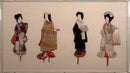 Antique Japanese Silk Brocade Oshie Art Geisha Puppet Dolls in Shadow Box Frame