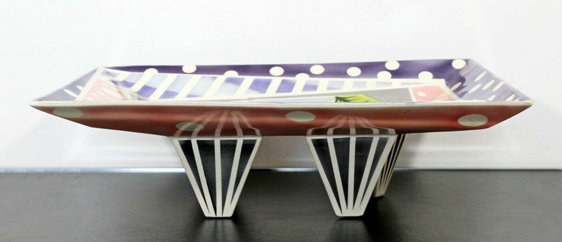 Contemporary Modern Rike Moss Signed Ceramic Pottery Centerpiece Tray Legs 1980s