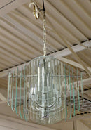 Contemporary Tiered Glass & Chrome Chandelier by Luminaire 80s