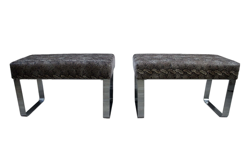 Faux Python and Chrome Covered Parsons Ottomans Contemporary Modern