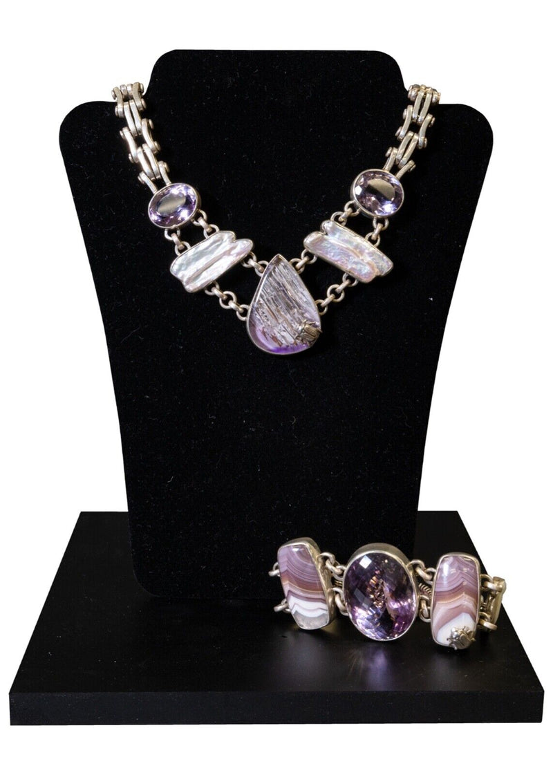 Stephen Dweck Purple Stone Sterling Silver Necklace and Bracelet One-of-a-Kind