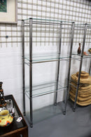 Vintage Mid Century Modern Pair of Glass & Chrome Shelving Units Etagere