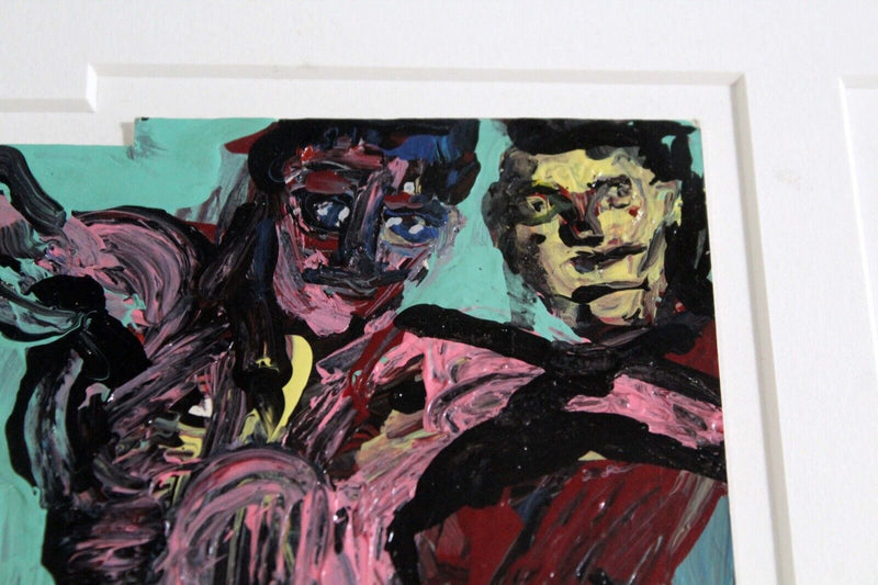 Modern Figurative Acrylic Painting on Paper in the Style of Egon Schiele Framed