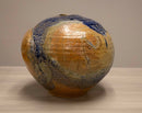 Mid Century Modern Glazed Studio Pottery Vessel Cobalt Blue with Earth Tones