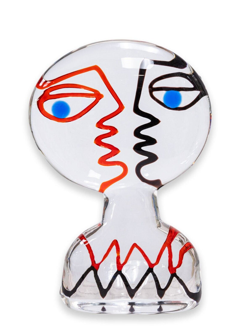 Ermanno Nason Italian Murano Cubist Modern Face Glass Sculpture Signed 1970's