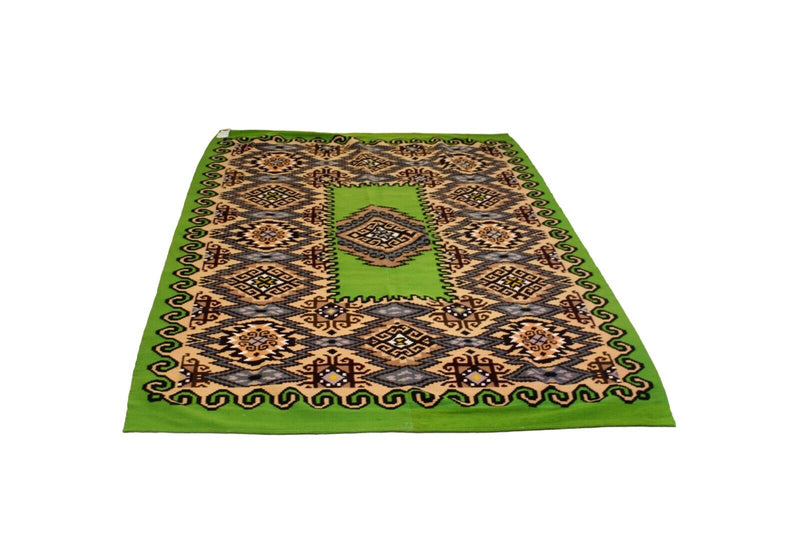 Mid Century Modern Hand Knotted Green and Brown Rug