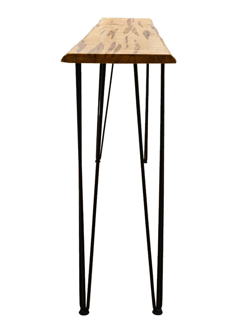 Custom Made Raw Edge Ambrosia Maple Console Sofa Table With Hairpin Legs