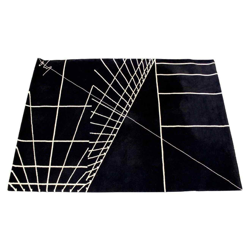 Contemporary Modern Signed Black Rectangular Area Rug Carpet 1980s Geometric