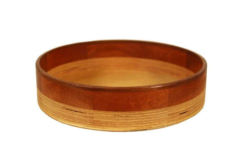 Mid Century Modern Mahogany, Walnut, and Plywood Design Bowl 8" Signed by Artist