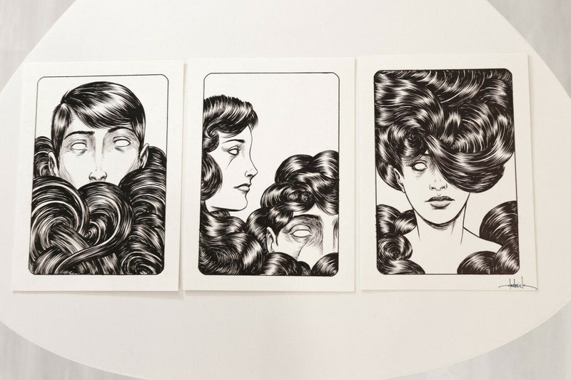 Tom Haubrick Set of 3 Figures Ink Drawings on Paper Signed 2010