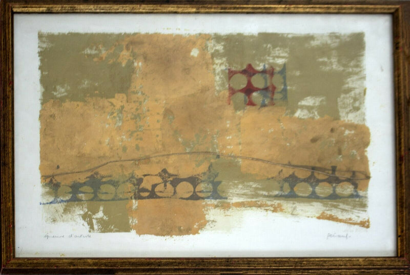 Framed Pierre Pecoud Modern Mixed Media Abstract with Gold Painting