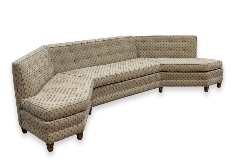 Mid Century Modern Curved Beige Floral Sofa in the Manner of Harvey Probber
