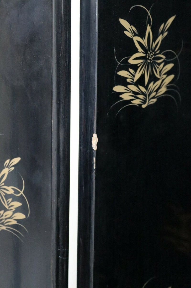 Vintage  Asian Black Jade Motif 6 Panel Room Divider Screen 1960s