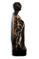 Contemporary Black Marble Abstract Figurative Sculpture on Base Signed Lora Ross