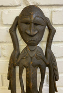 Vintage Primitive African Figure Carved Wood Wall Plaque Sculpture