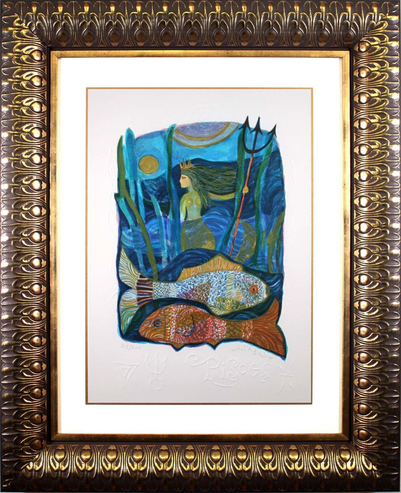 Judith Bledsoe Pisces Zodiac Hand Signed Contemporary Lithograph 108/250 Framed