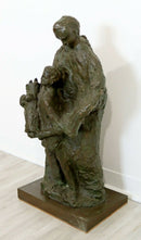 Mid Century Modern Father with Son Holding the Torah Bronze Sculpture