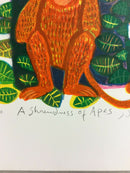 Mid Century Modern Unframed Shrewdness of Apes Judith Bledsoe Signed Lithograph