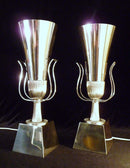 Mid Century Pair of Tommi Parzinger  Lightolier Silver Plated Torchiere Lamps