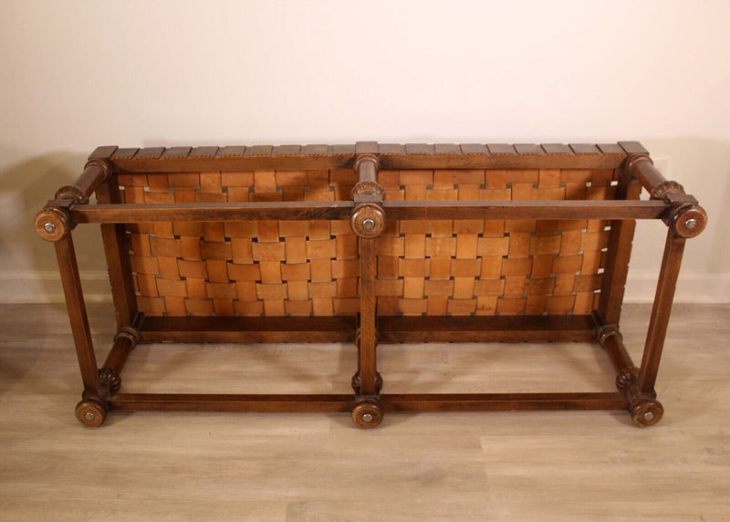 Mid Century Modern Heritage Grand Tour Leather Weave Bench