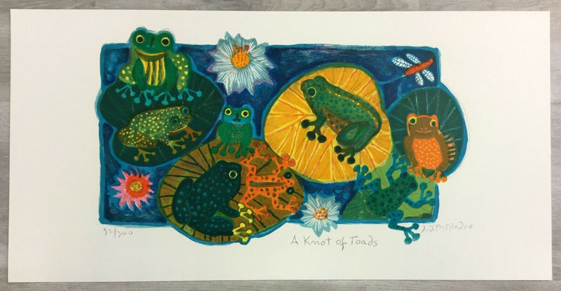 Mid Century Modern Unframed Knot of Toads Judith Bledsoe Signed Lithograph