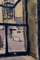 William S. Fanning Signed Architecture Through Window Modern Vintage Watercolor