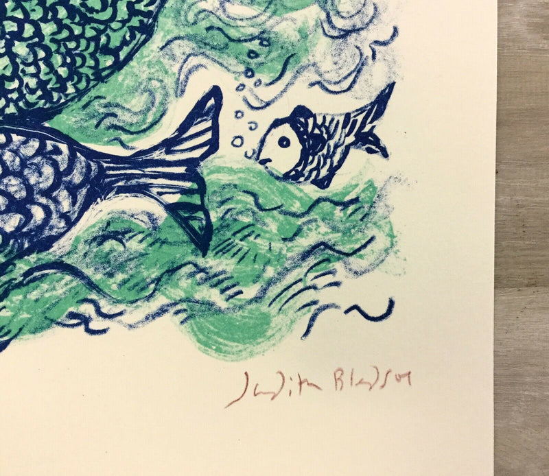Mid Century Modern Unframed Mermaid Queen Judith Bledsoe Hand Signed Lithograph