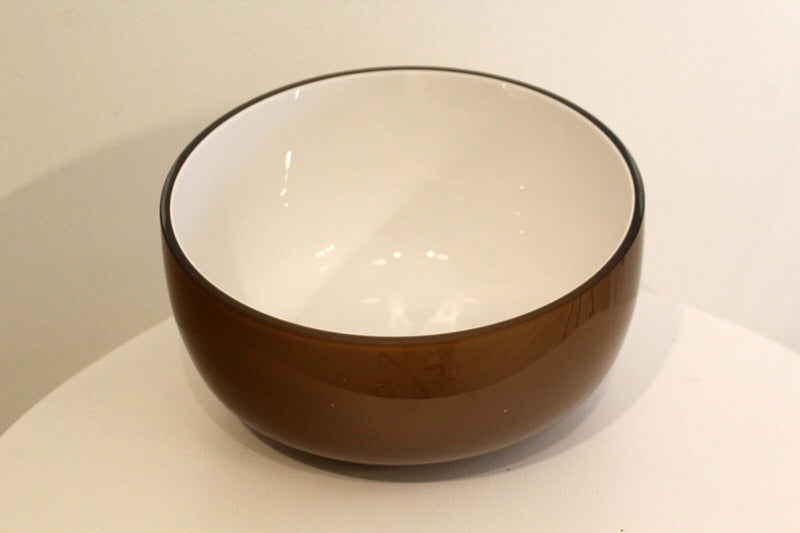Vintage Mid Century Layered Cased Brown & White Asymmetrical Glass Bowl