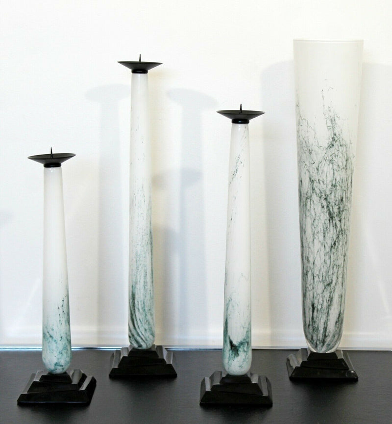 Mid Century Modern Set of 3 Seguso Vetri D'Arte Glass Candlesticks Vase Signed