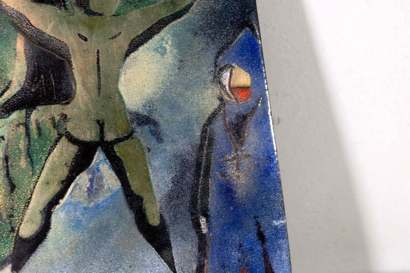 Postmodern Studio Art Figurative Nude Colored Glazed Tile Hanging Wall Sculpture