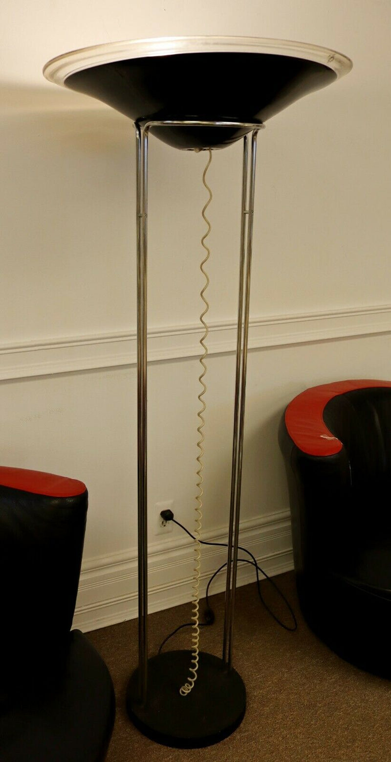 Mid Century Modern Lecuos Glass Metal Uplight Floor Lamp Italy 1960s