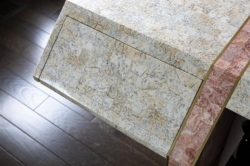 Post Modern Tessellated Stone Tile Brass Desk Robert Marcius For Maitland Smith