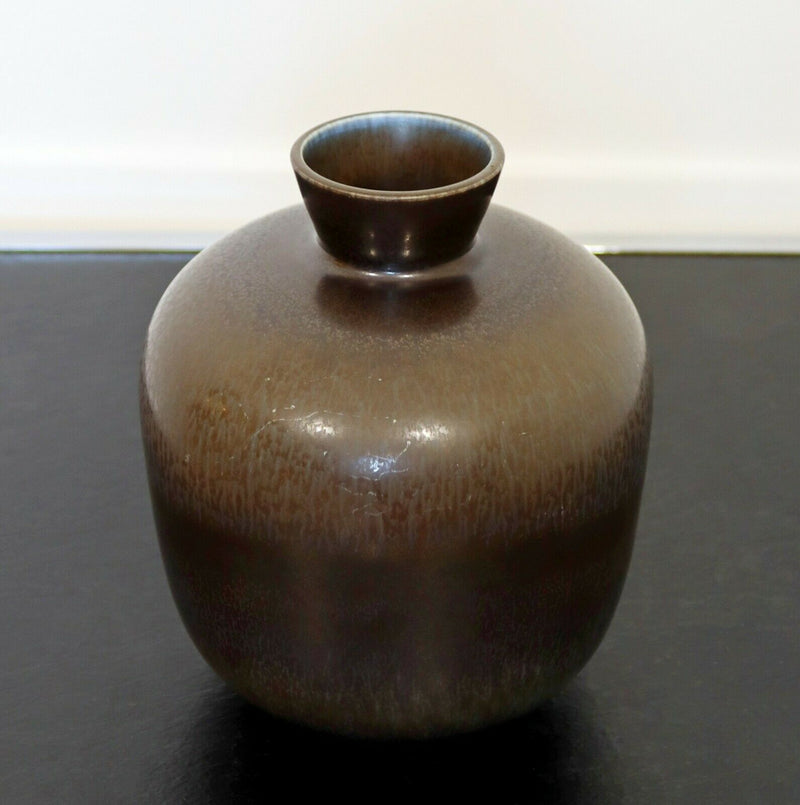 Mid Century Modern Ceramic Bowl Vase Signed Berndt Friberg Gray Hare Glaze 1960s