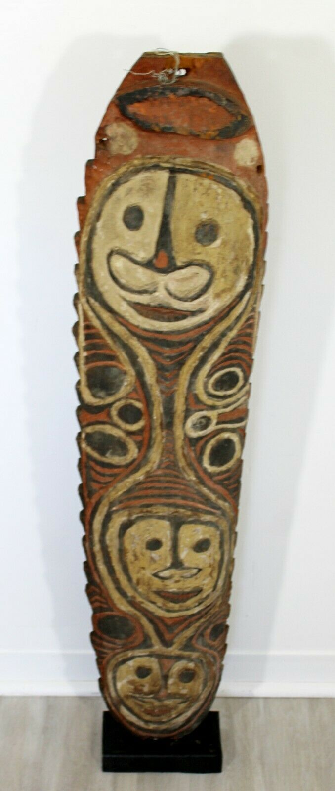 Antique Papua New Guinea Carved Wood Triple Mask Shield 1950s