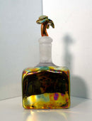 Paula Barton Signed Postmodern Iridescent Glass Decanter with Flower Design Top
