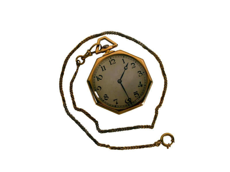Longines Swiss Octagon Art Deco Pocket Watch with Chain 1918