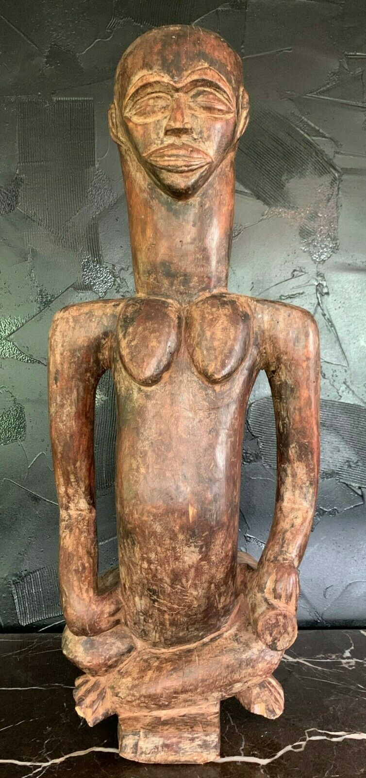 Vintage Primitive African Baule Wood Carved Figure Table Sculpture Man