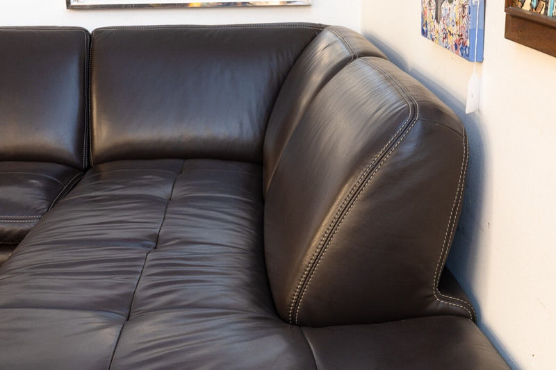 Contemporary Modern W Schillig Heidelberg Dark Brown Leather 2pc Sectional Sofa