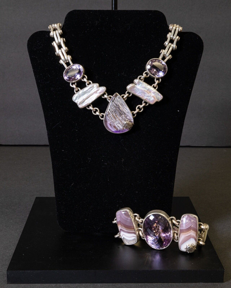 Stephen Dweck Purple Stone Sterling Silver Necklace and Bracelet One-of-a-Kind