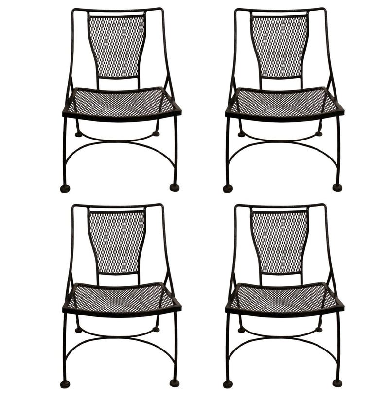 Vintage Set of 4x Black Wrought Iron Salterini / Woodard Style Patio Chairs
